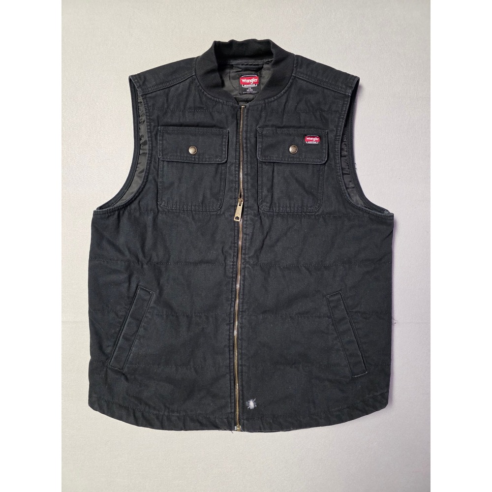 Wrangler Workwear Mens Quilted Canvas Vest Black Size Large Full Zip Utility L